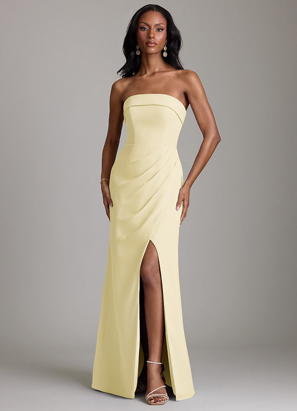 Azazie Aretha Bridesmaid Dresses Lemon Sorbet A-Line Strapless Chiffon Dress image1