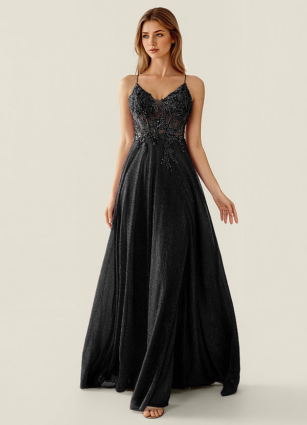 Zahara Black V-neck Lace Corset A-line Prom Dress image1