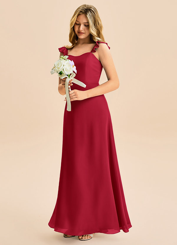 Azazie Mavie Junior Vestido de Escarlata de Gasa de Corte en A con Volante image1