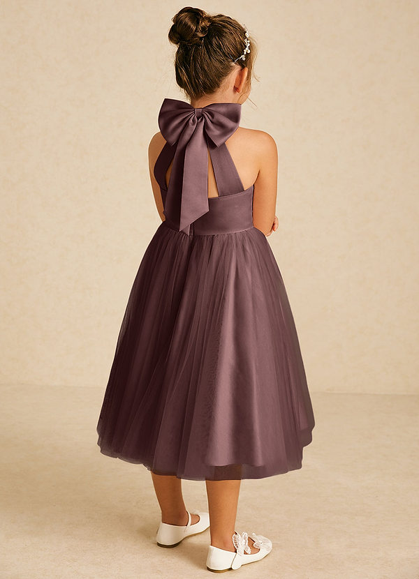 Azazie Dora Flower Girl Dresses Espresso A-Line Bow Tulle Dress image1