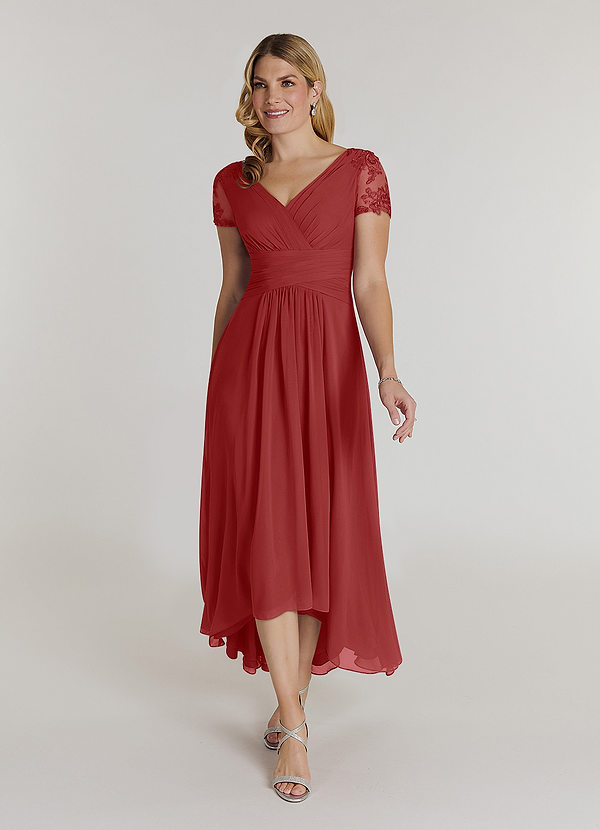 Azazie Thais Brautmutterkleider A-Linie Spitze Chiffon Kleid Rost image1