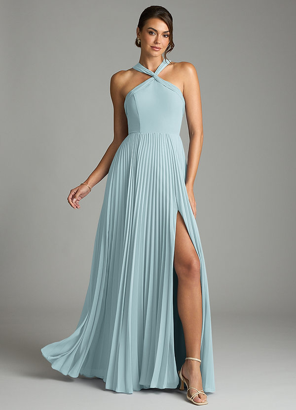 Azazie Afra Abiti da Damigella Abito A-Line in Chiffon Plissettato Nebbia image1