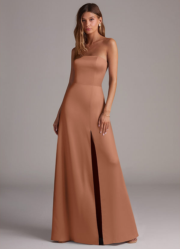 Azazie Wren Brudtärneklänningar Klä av A-Linje i Stretch Satin Axelbandslös Bronzer Konvertibel image1