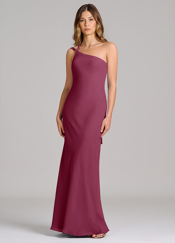 Azazie Monroe Bridesmaid Dresses Mulberry Sheath One Shoulder Chiffon Dress image1