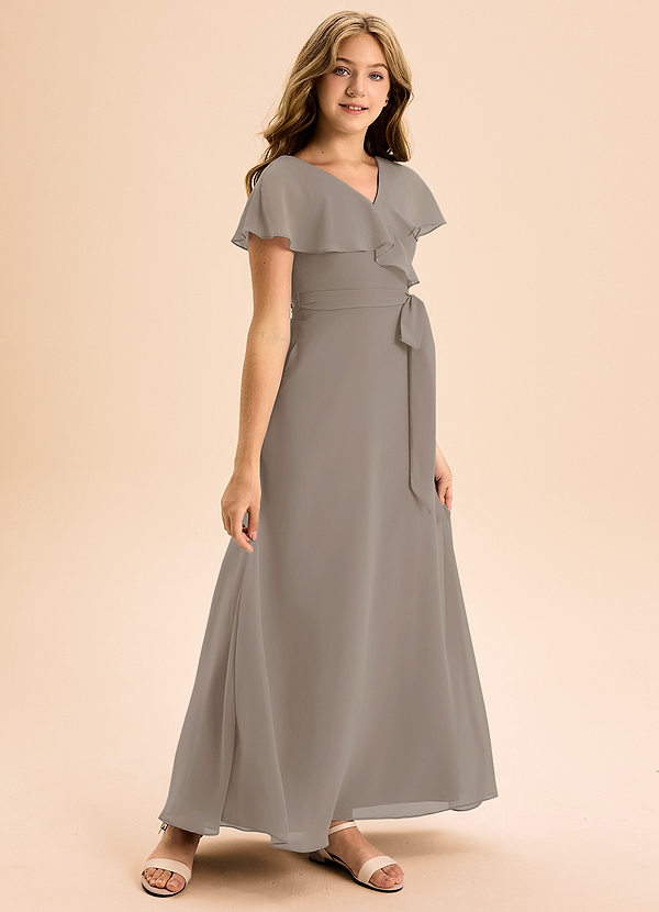 Azazie Lainey Junior Abito A-Line in Chiffon Con Tasche Taupe image1