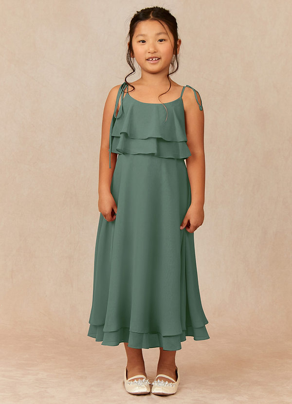 Azazie Temi Flower Girl Dresses Eucalyptus A-Line Spaghetti Strap Chiffon Dress image1