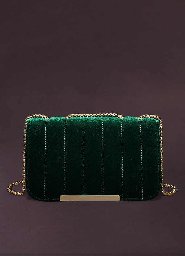 front Dark Green Velvet Crossbody Bag