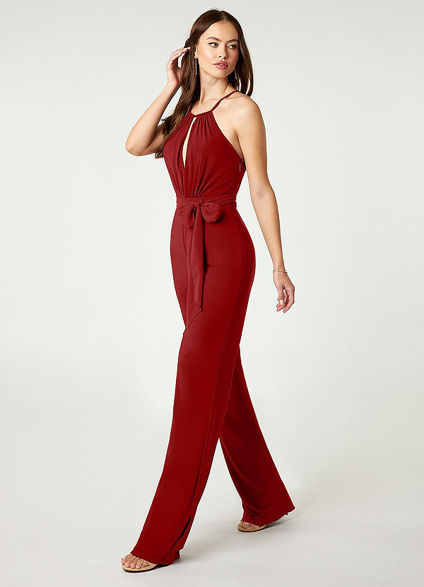 Azazie Bryn Bridesmaid Dresses Pleated Luxe Knit Jumpsuit with Belt image1