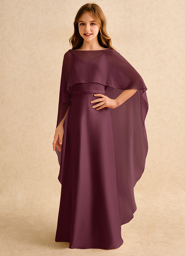 Azazie Fishie Girls Formal Robes de Fillette d'Honneur Robe Trapèze en Mat Satiné Cabernet image1