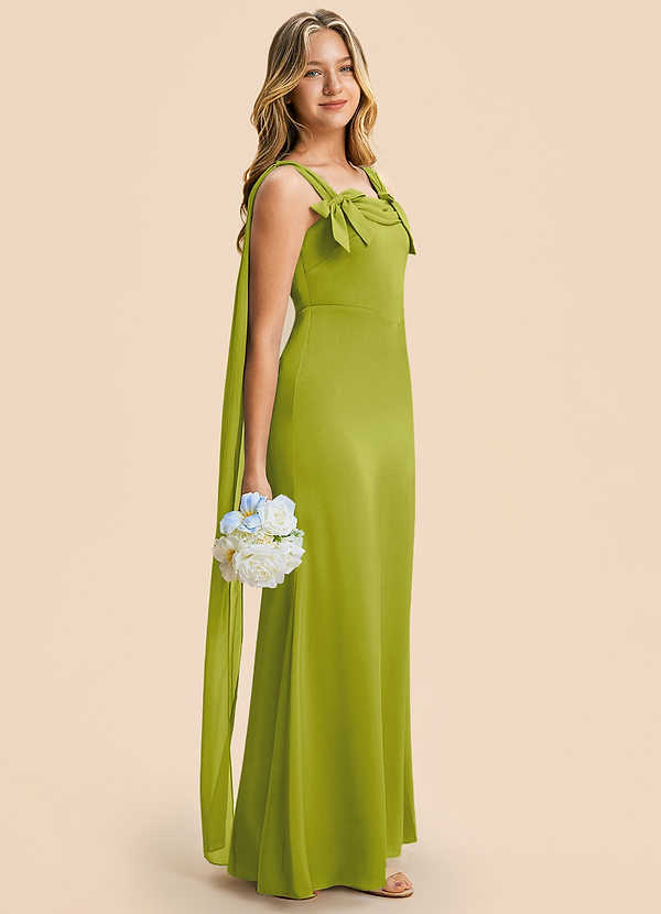 Azazie Chelsea Junior Lemongrass Sheath Pleated Stretch Satin Dress image1