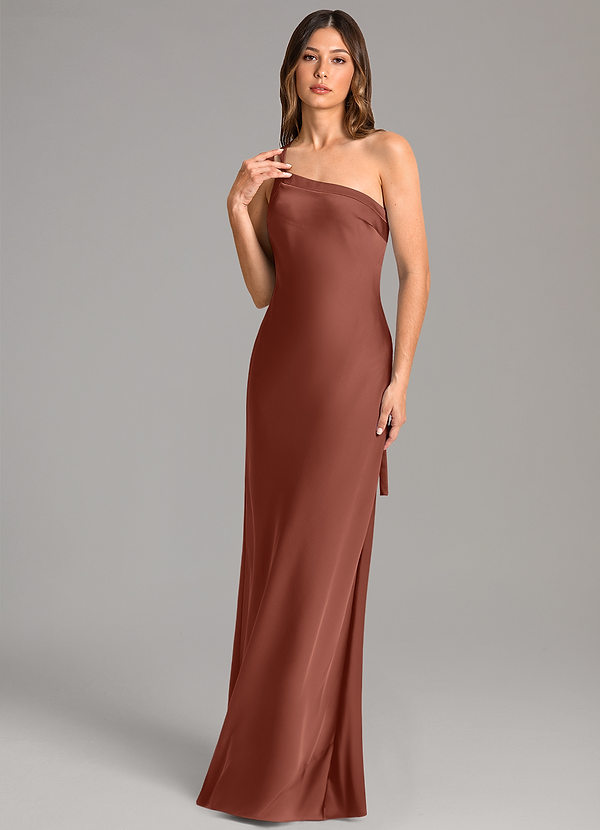 Azazie Monroe Bridesmaid Dresses Auburn Mermaid One Shoulder Stretch Satin Dress image1