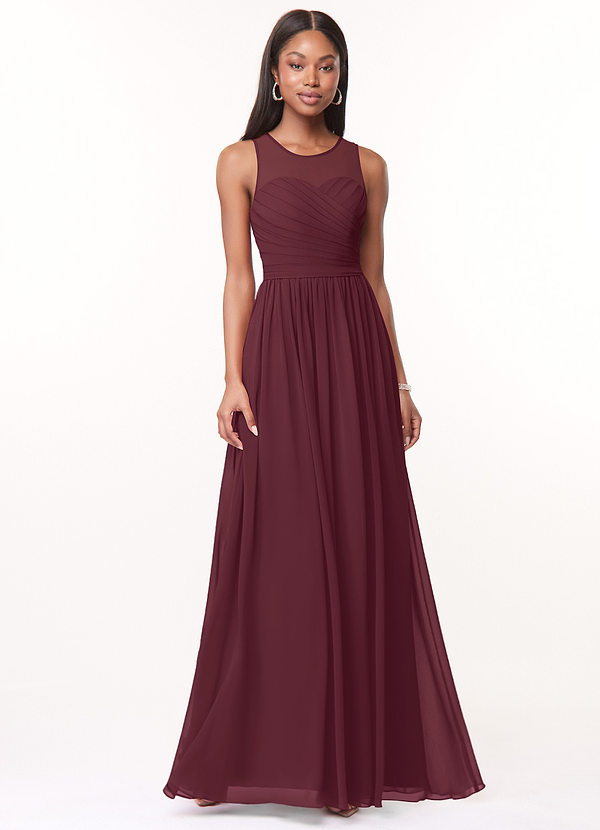Azazie Nina Abiti da Damigella Abito A-Line in Chiffon Plissettato Cabernet image1