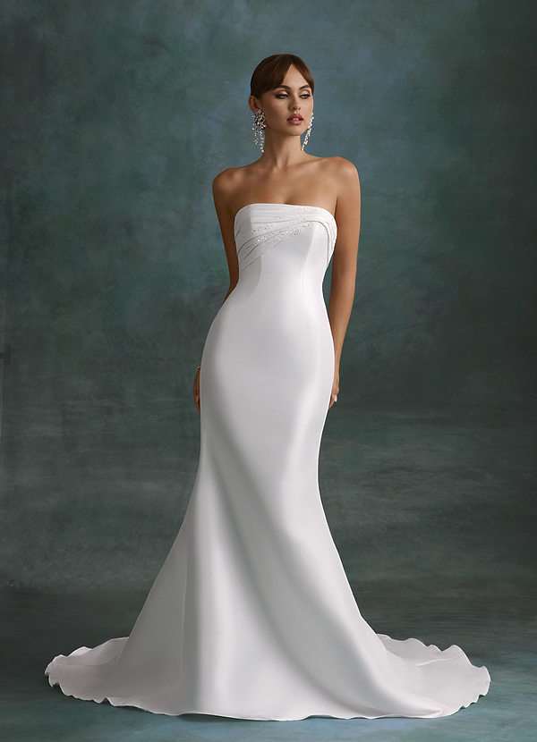 Azazie Vivianna Robes de mariée Robe Sirène en Mikado Bustier Blanc De Diamant image1