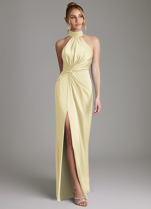 Azazie Gracelynn Abiti da Damigella Abito Tubino in Raso Elasticizzato Plissettato Sorbetto Al Limone image1