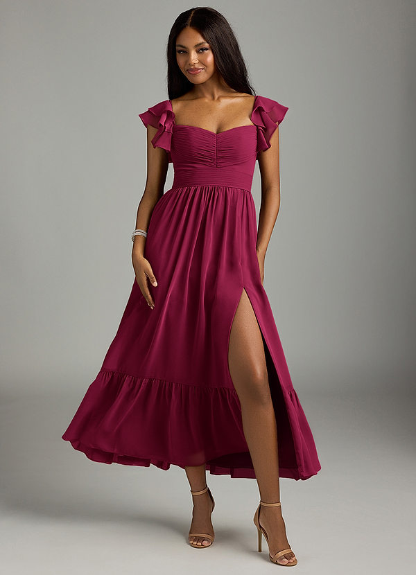 Azazie Anaya Bridesmaid Dresses Burgundy A-Line Sweetheart Neckline Chiffon Dress image1