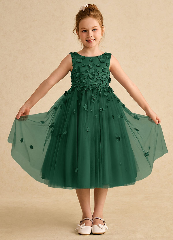 Azazie Lana Blumenkinder Kleider A-Linie ärmellos Matte Satin Kleid Dunkelgrün image1
