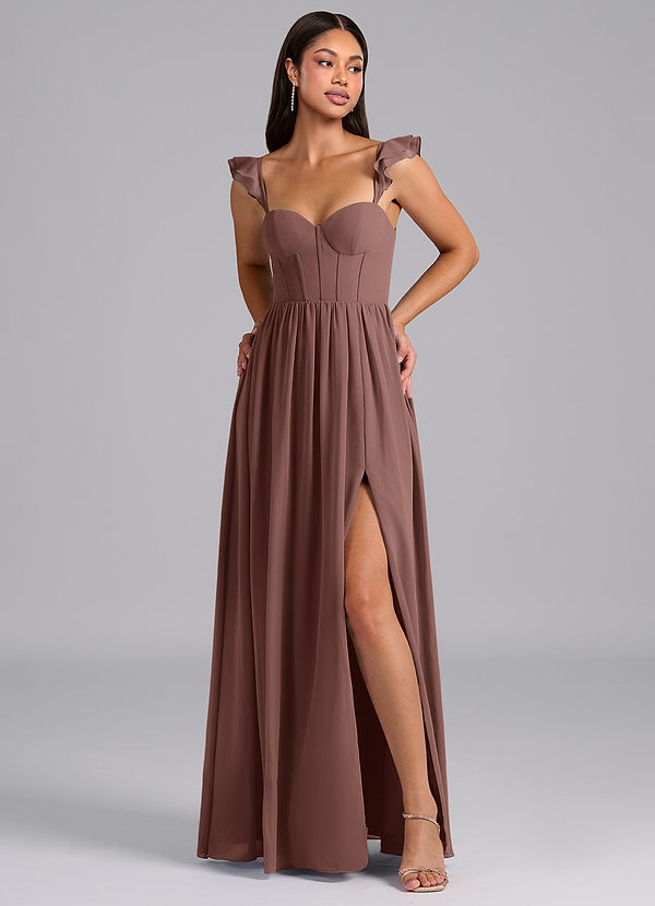 Azazie Denisse Suknie dla druhen Linia A Marszczony Szyfon Do ziemi Sukienka image1