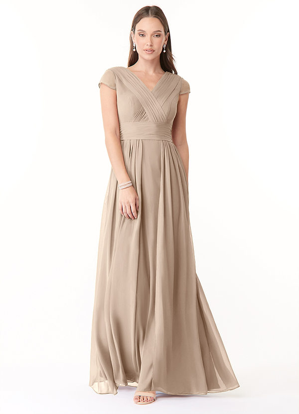 Azazie Organa Bridesmaid Dresses Taupe A-Line Pleated Chiffon Dress image1