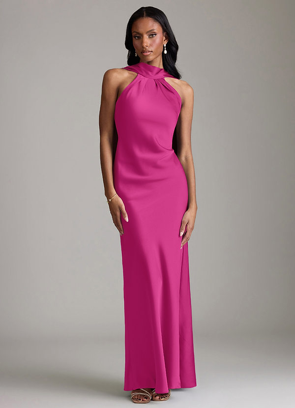 Azazie Cassiana Bruidsmeisjes Jurken Jurk van Stretch Satijn met Zeemeermin Geplooid Fuchsia image1