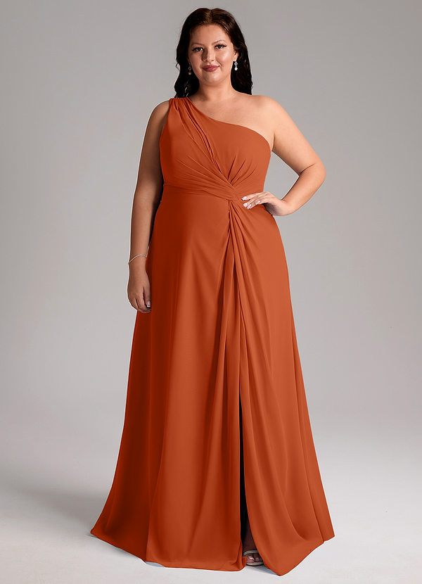 Azazie Brooke Bridesmaid Dresses Burnt Orange A-Line One Shoulder Chiffon Dress image1