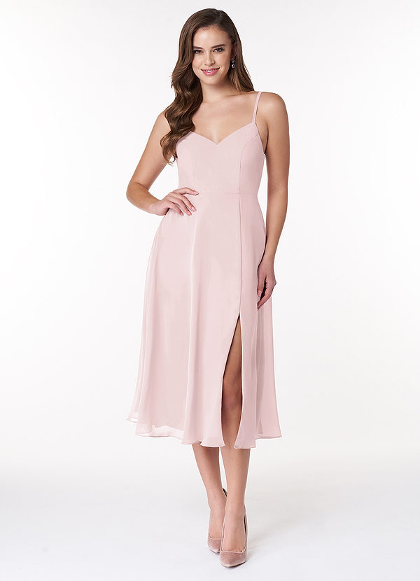 Azazie Clarissa Bridesmaid Dresses Blushing Pink A-Line V-Neck Chiffon Dress image1