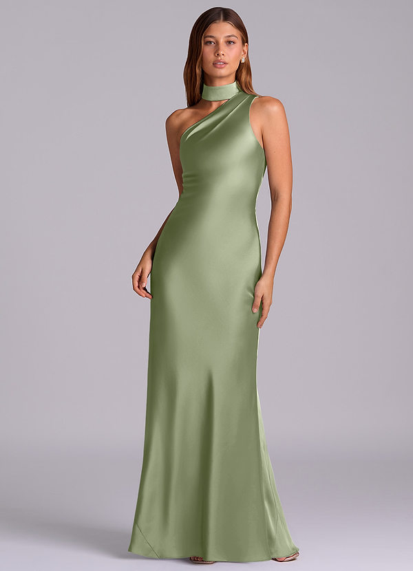 Azazie Seona Bridesmaid Dresses Pistachio Mermaid One Shoulder Stretch Satin Dress image1