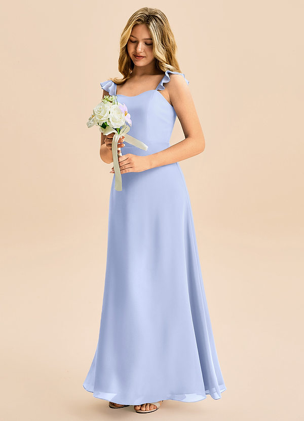 Azazie Mavie Junior Vestido de Hielo de Gasa de Corte en A con Volante image1