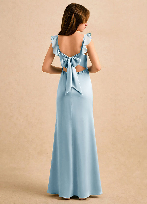Azazie Novalie Girls Formal 플라워 걸 드레스 인어 절하다 스트레치 새틴 플로어 길이 드레스 image1
