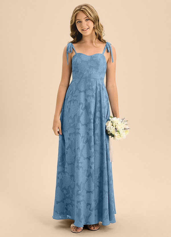 Azazie Rosey Junior Jurk van Bloemen Burn-out met A-Lijn Sweetheart Halslijn Staal Blauw image1