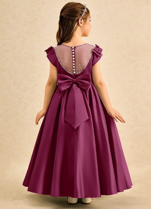Azazie Toffee Abiti da Damigella Bambina Abito Stile Principessa in Raso Opaco Fiocco Gelso image1
