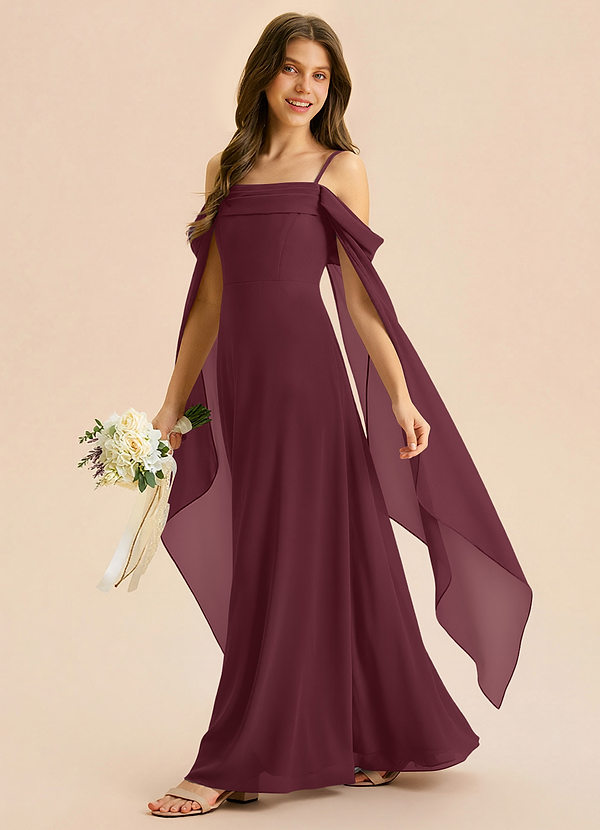 Azazie Moana Junior Cabernet A-Line Pleated Chiffon Dress image1