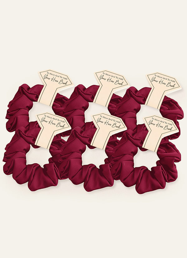 front Matching Color Six-Piece Bridesmaid Stretch Satin Regular Size Scrunchie Set
