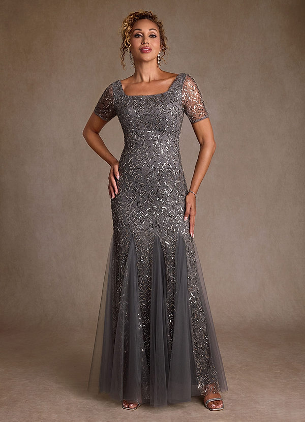 Azazie Brisa Abiti da Mamma Sposa Abito Tromba in Paillettes/Lustrini Grigio Acciaio image1