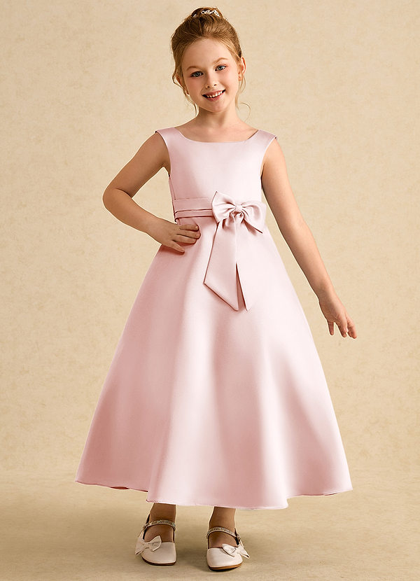 Azazie Eve Abiti da Ragazza di Fiori Abito A-Line in Raso Opaco Plissettato Rosa Rossore image1