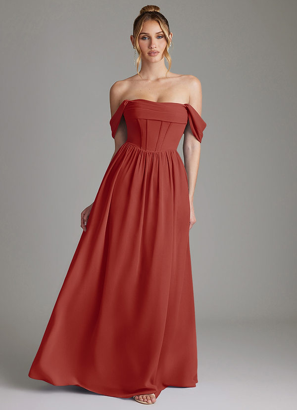 Azazie Caterina Bridesmaid Dresses Terracotta A-Line Corset Chiffon Dress image1