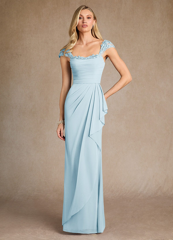 Azazie Belfast Mother of the Brides Dresses Sky Blue Sheath Lace Mesh Dress image1