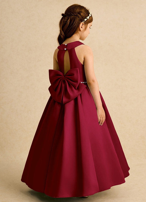 Azazie Daisies Robes de Fillette d'Honneur Robe Princesse en Mat Satiné Arc Bourgogne image1