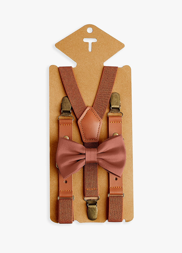 front Boy's Matching Matte Satin Pre-Tied Bow Tie & Suspenders Set