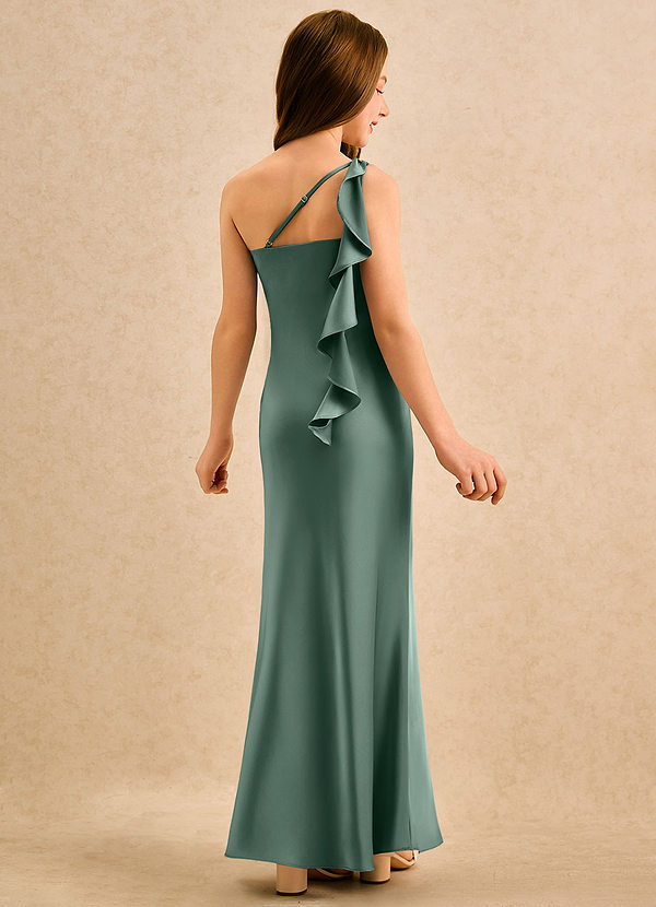 Azazie Almond Girls Formal Bloemenmeisjesjurken Kokerjurk Jurk van Stretch Satijn One-shoulder Eucalyptus image1