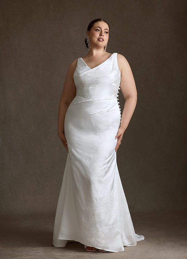 Azazie Hibiscus Wedding Dresses Diamond White Sheath Floral Jacquard Dress image1