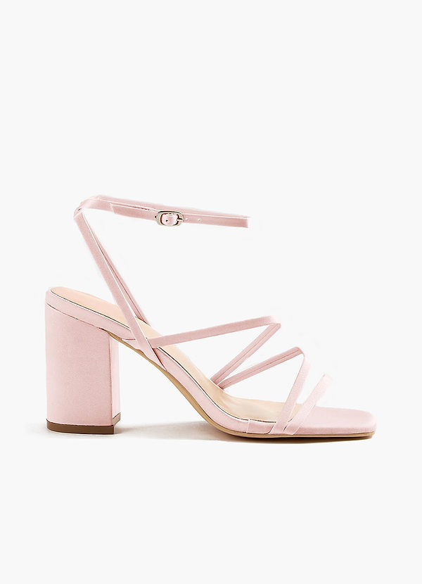 front Matching Color Matte Satin Ankle Strap Block Heel Sandals