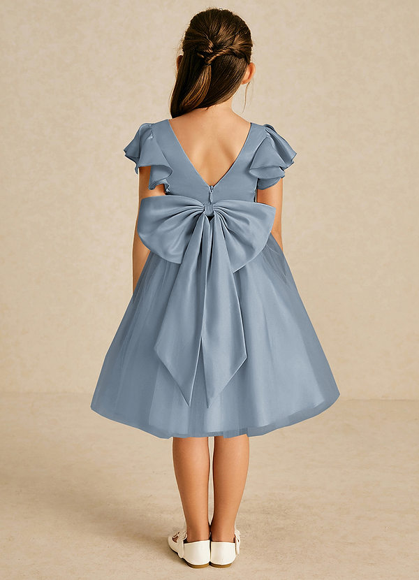 Azazie Kaeya Flower Girl Dresses Dusty Blue A-Line Bow Tulle Dress image1