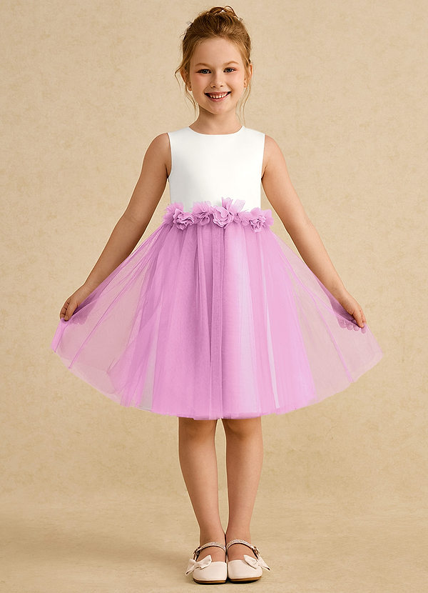Azazie Louisa Abiti da Ragazza di Fiori Abito A-Line in Tulle Senza Maniche Avorio Rosa Confetto image1