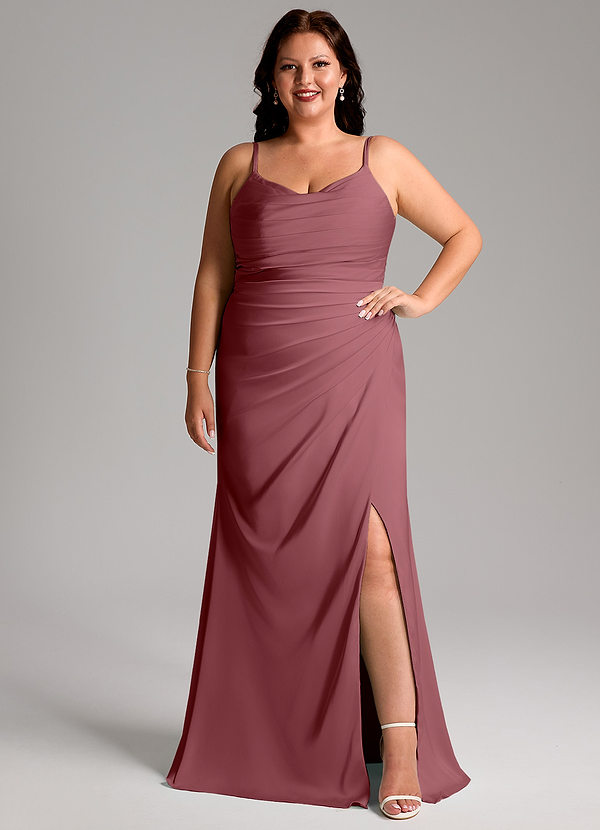 Azazie Deandra Brautjungfernkleider Meerjungfrau-Linie Plissee Stretch-Satin Kleid Wüstenrose image1