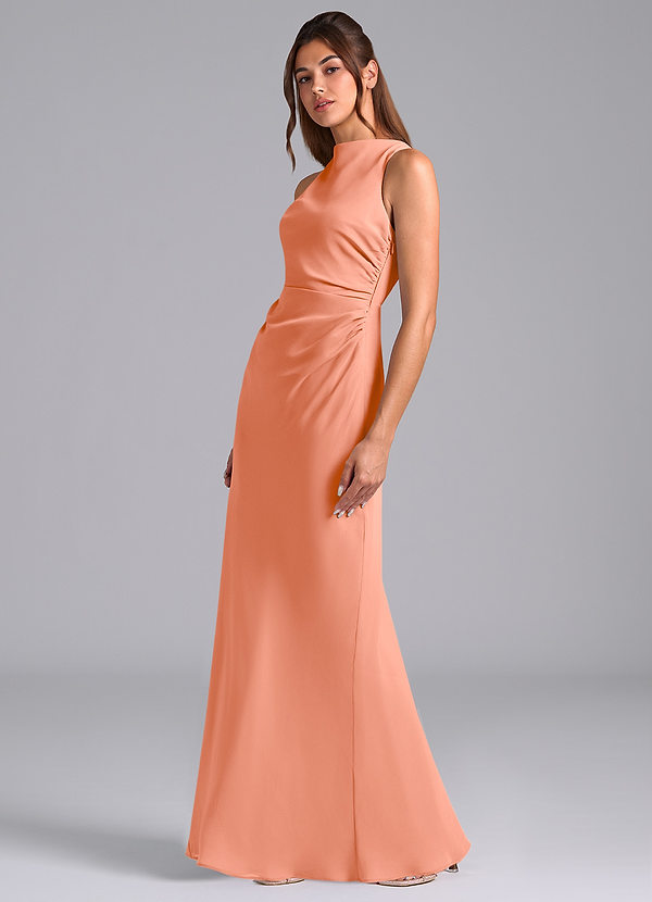 Azazie Evadne Bridesmaid Dresses Sunset Sheath Pleated Chiffon Dress image1