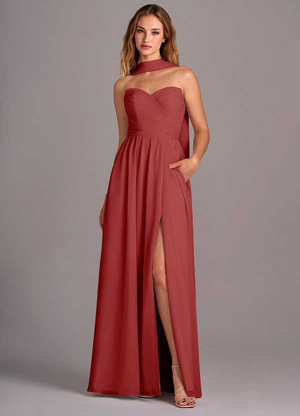 Azazie Joni Bridesmaid Dresses Rust A-Line Strapless Chiffon Convertible Dress image1