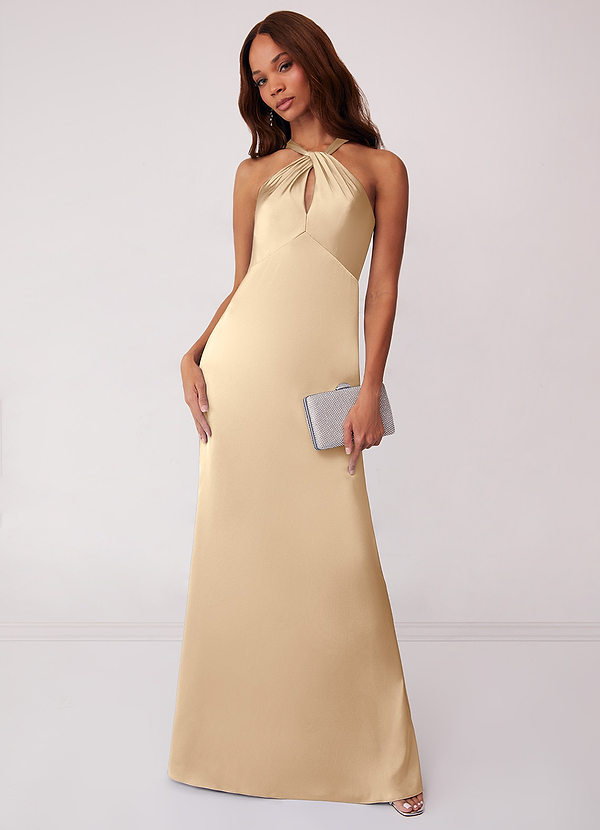 Barbie ♥ Azazie Bridesmaid Dresses Champagne Sheath Stretch Satin Dress image1
