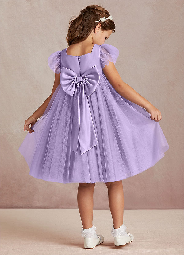 Azazie Kalio Robes de Fillette d'Honneur Robe Trapèze en Tulle avec manches Lilas image1