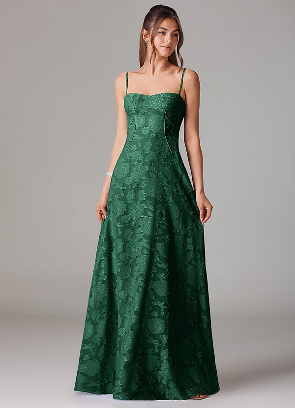 Azazie Valentine Brautjungfernkleider A-Linie Herzausschnitt Blumen-Burnout Kleid Dunkelgrün image1