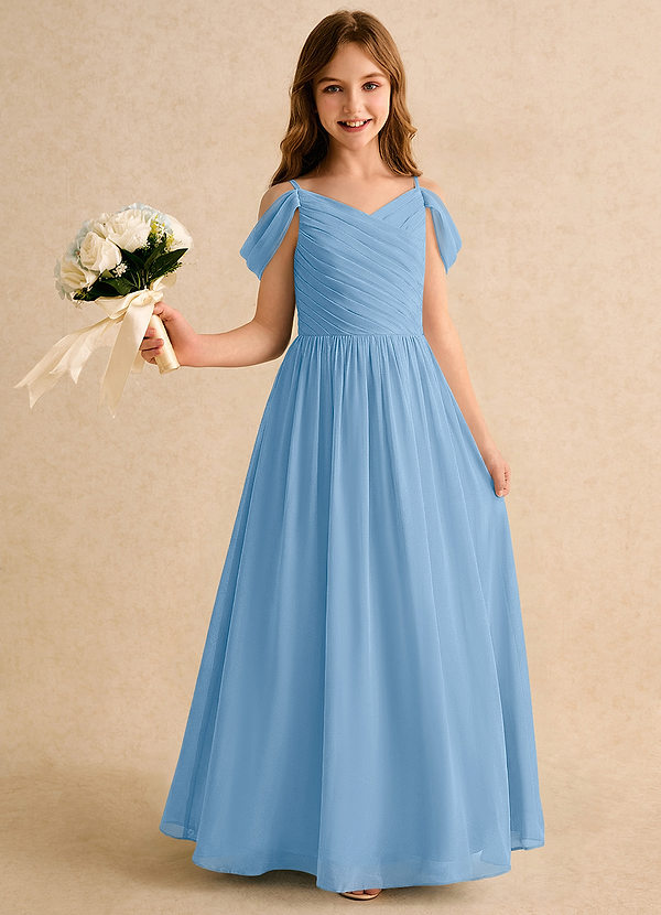Azazie Chelo Girls Formal Blumenkinder Kleider A-Linie Plissee Chiffon Kleid Puderblau image1